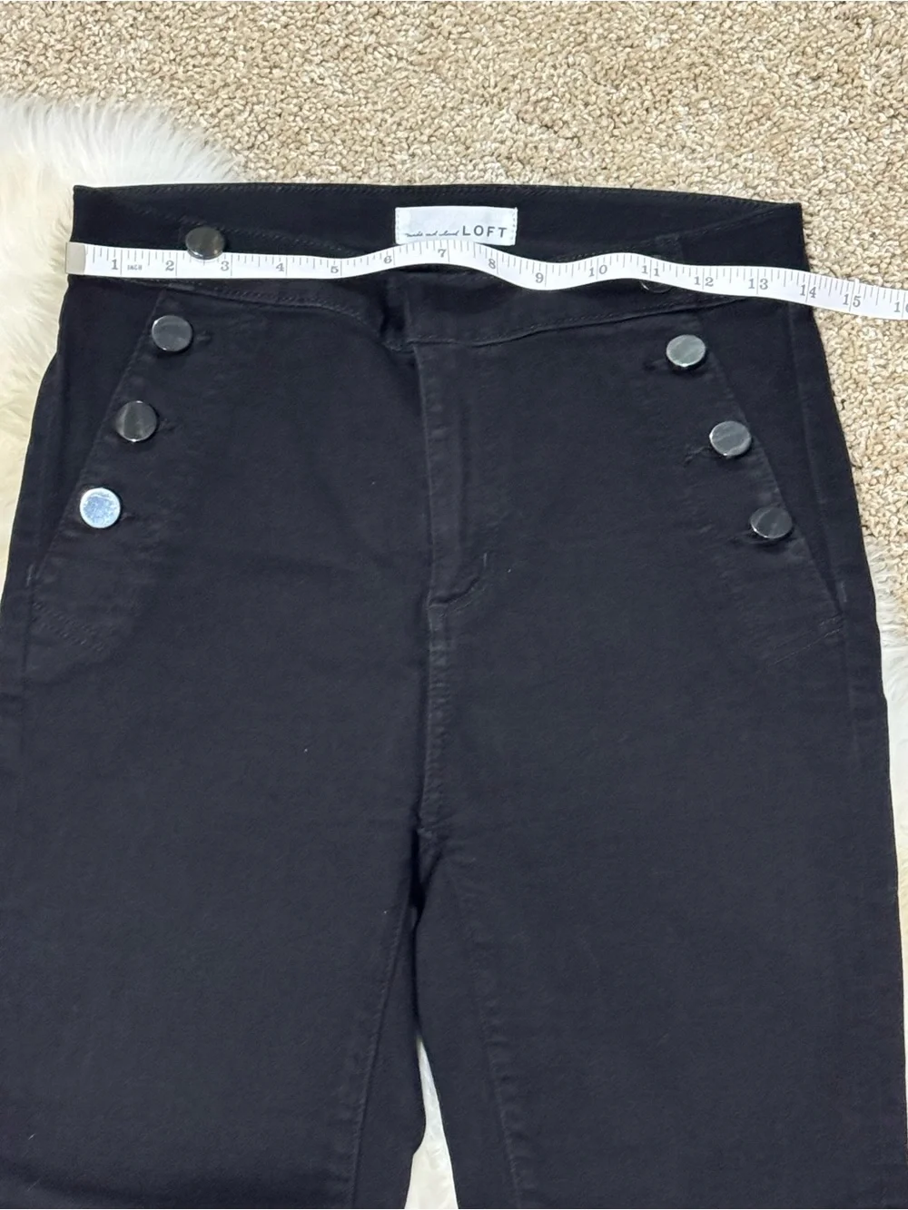 LOFT Black High-Rise Flare Button-Front Jeans Fringe Size 4/27